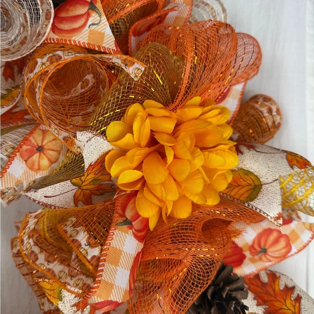 Hand made Autumn Harvest Wreath with Scarecrow‎